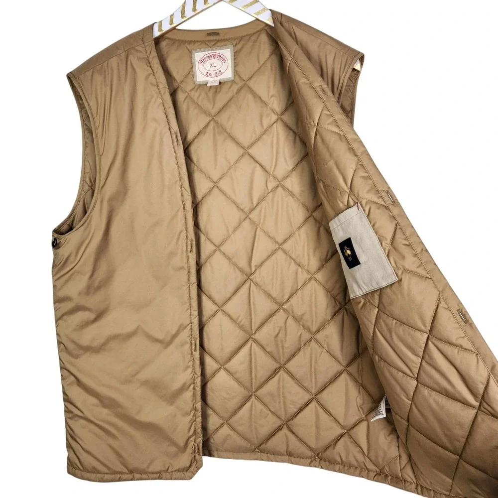 Brooks Brothers Vest Mens XL Beige Quilted Removable Liner Padded Insulated